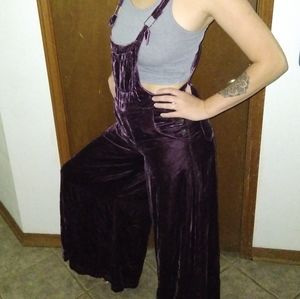 Deep purple velvet overalls